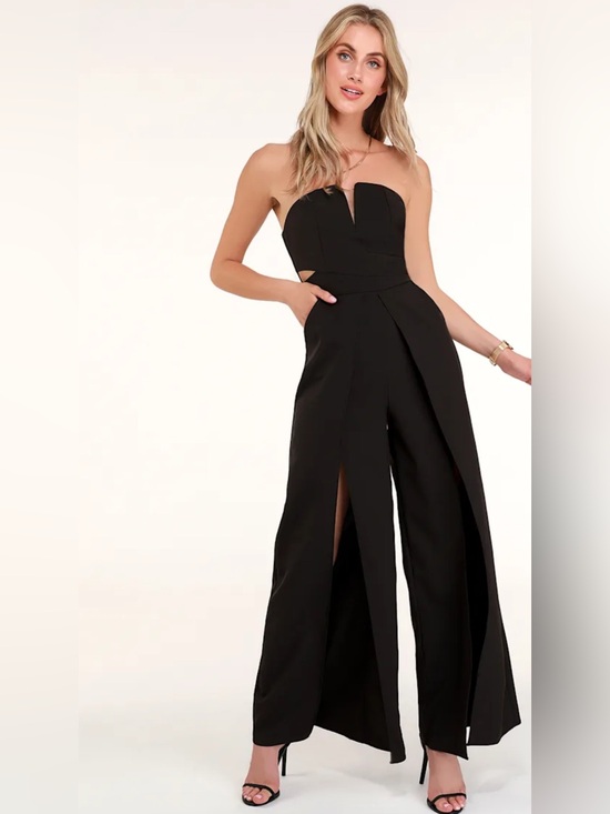 Lulus Pants - Dream It Black Strapless Front Slit Jumpsuit Size Large